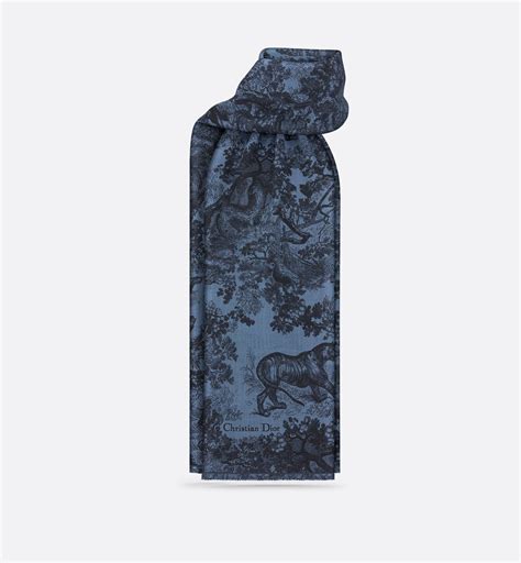 Étole Toile de Jouy Sauvage Cachemire bleu denim 